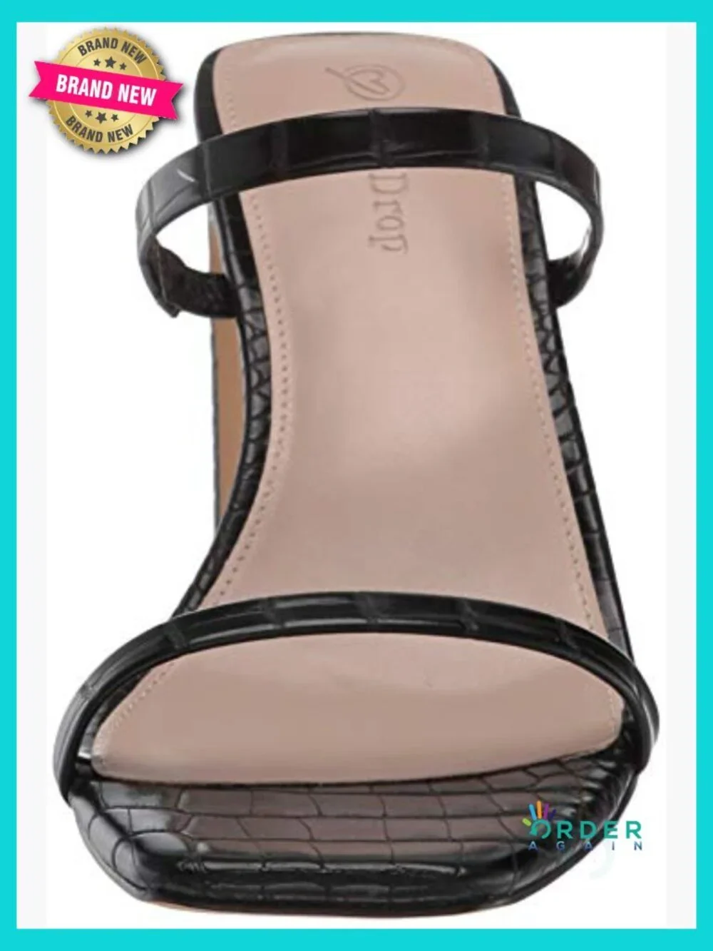 Square Toe Two Strap High Heeled Slide Sandals Block Heel Night Out